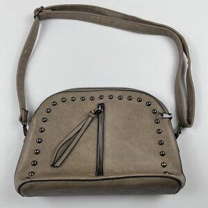 Sam & Hadley Crossbody Purse Bag Studded Faux Leather 2 Zip Compartments Beige